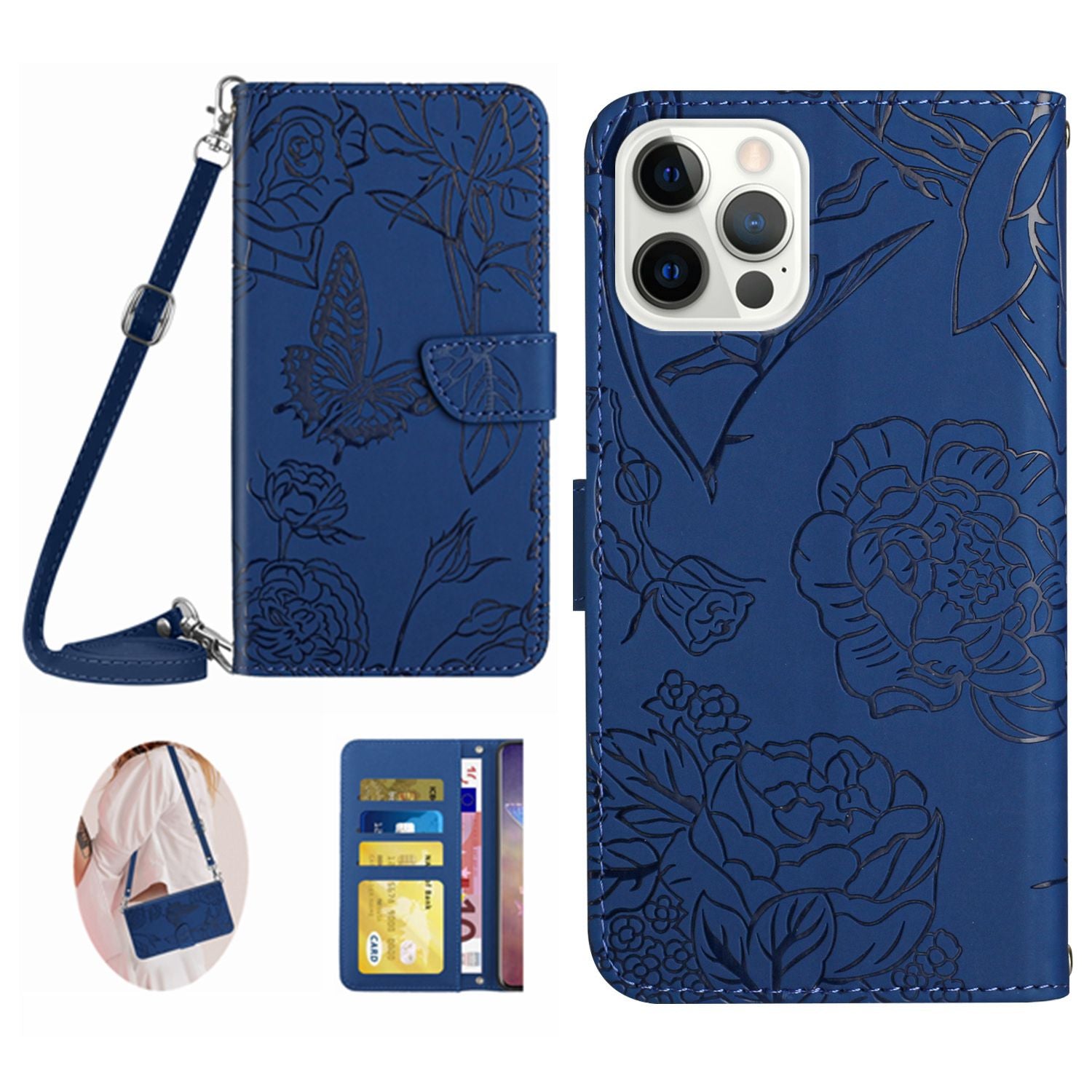 Kryt na telefon HT03 pro iPhone 15 Pro Max PU kožený stojánek na peněženku s potiskem a popruhem přes rameno Kryt na telefon HT03 pro iPhone 15 Pro Max PU kožený stojánek na peněženku s potiskem a popruhem přes rameno